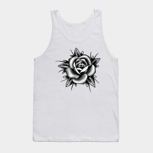 Traditional Rose Black and Grey Tattoo style design Tank Top